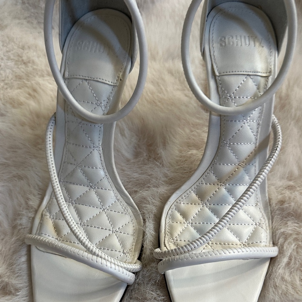 SCHUTZ White Quilted Heeled Sandals